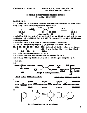 Kì thi chọn học sinh giỏi quốc gia Lớp 12 THPT môn Hóa học - Năm học 2002-2003 - Phần Hữu cơ Bảng A